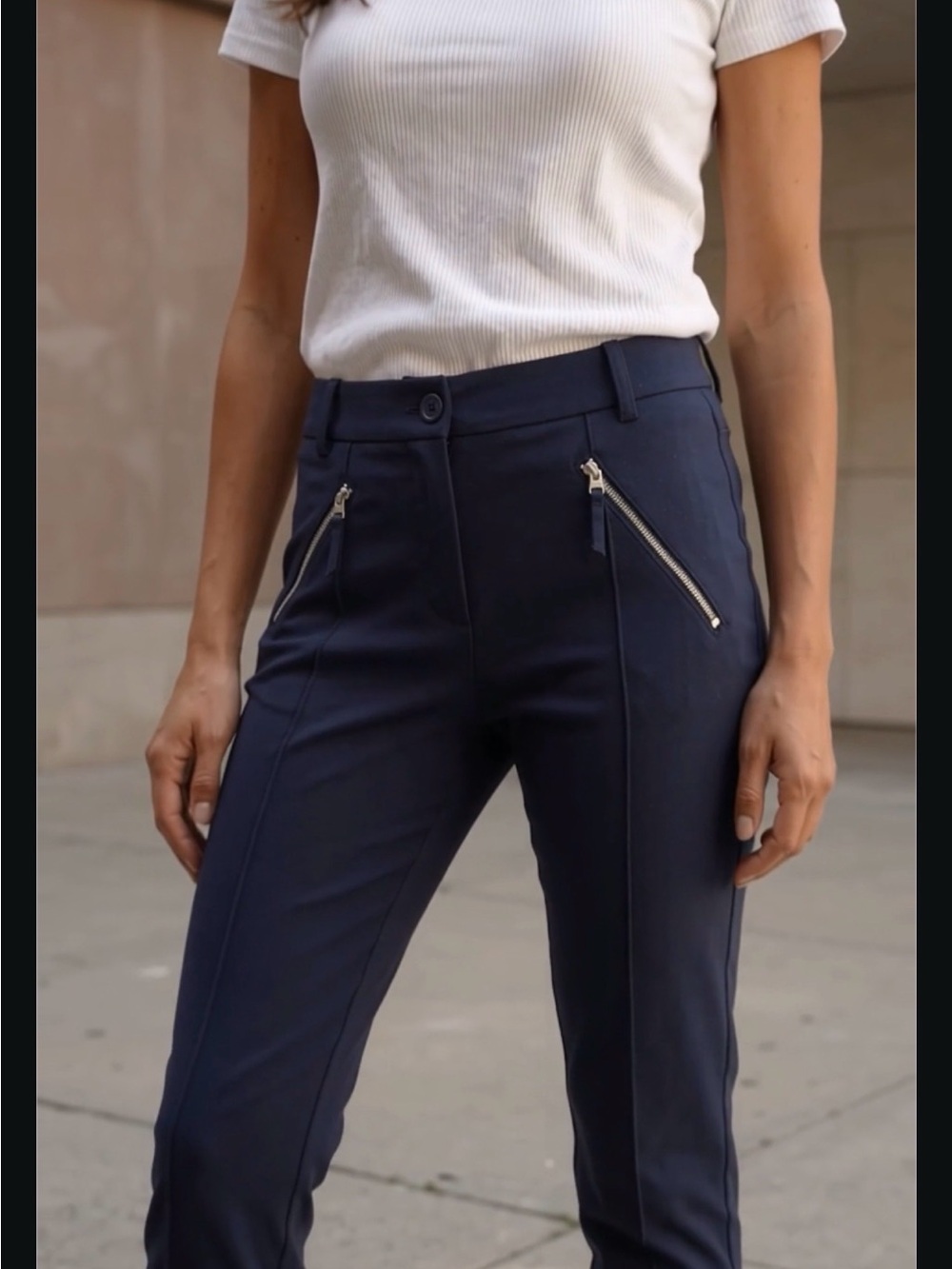 Rebecca Taylor Navy Zip-Picket Tapered Ankle Length Pant